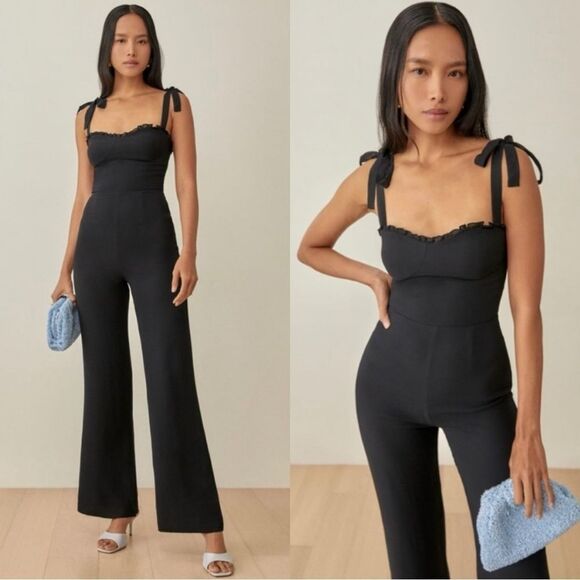 NWT Reformation Alfred Black Jumpsuit Wide Leg Size 10 - Picture 1 of 11